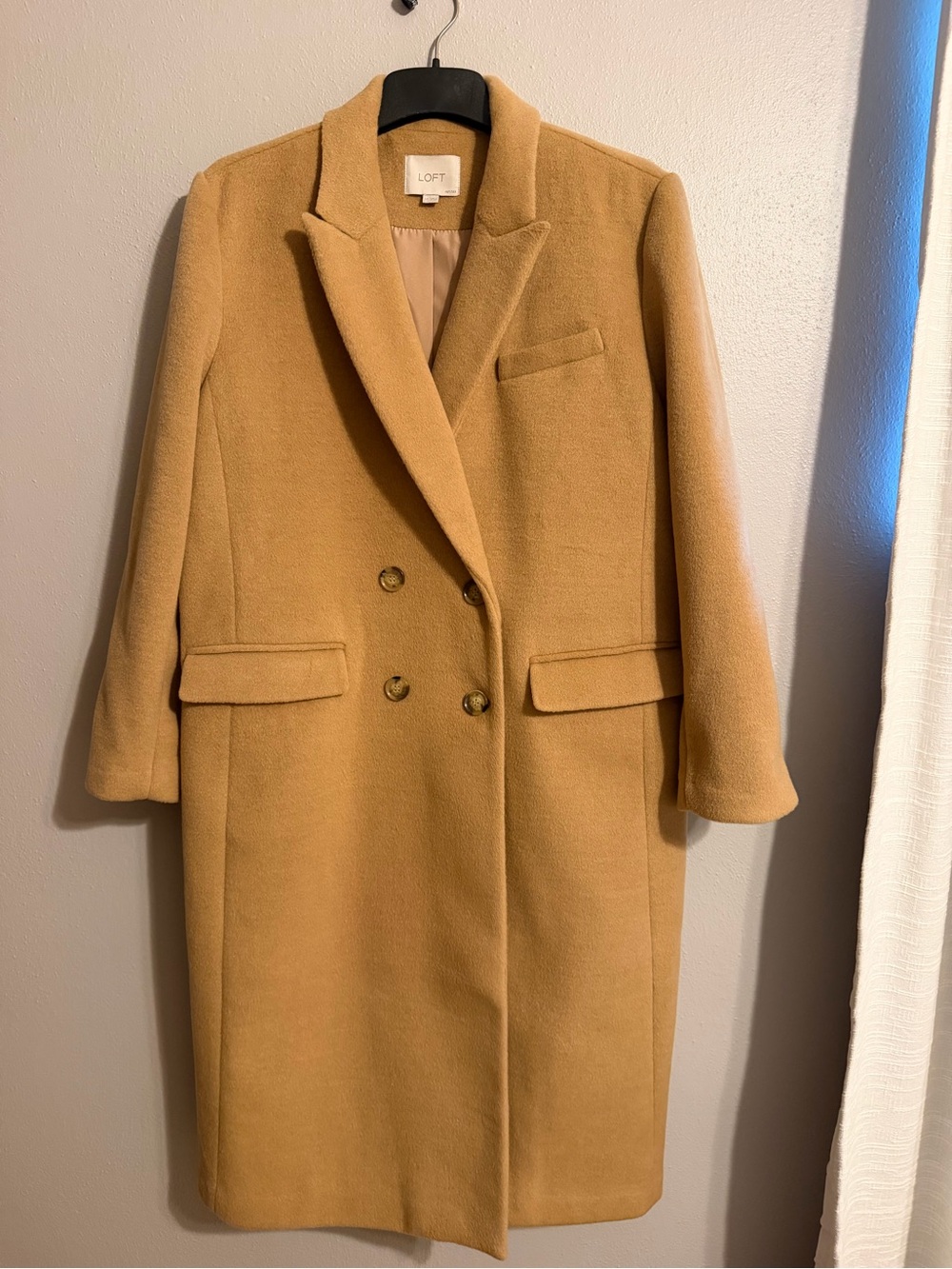 LOFT Camel Double-Breasted Wool Blend Coat